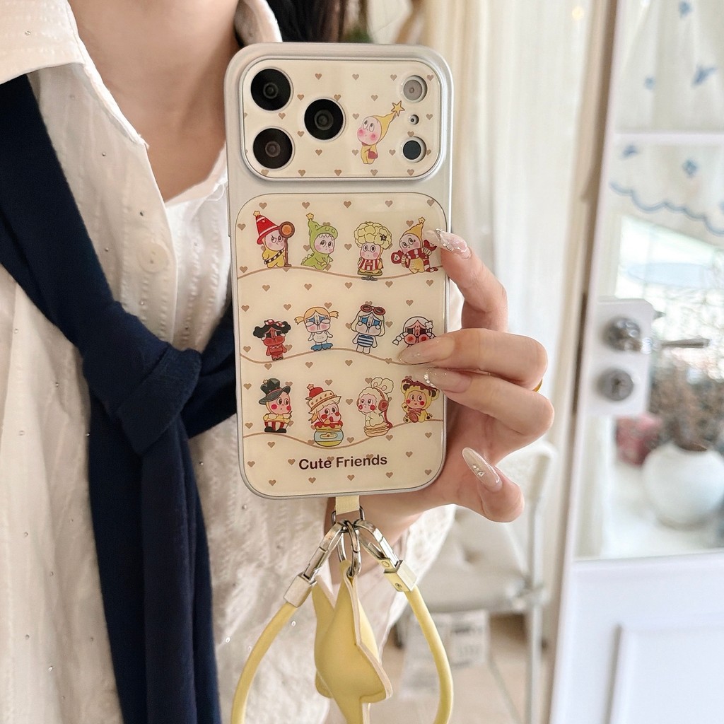Tượng nhỏ màu vàng + dây treo Vỏ điện thoại cho iPhone 17 Pro Max, 17 16 15 14 13 Vỏ điện thoại chống rơi