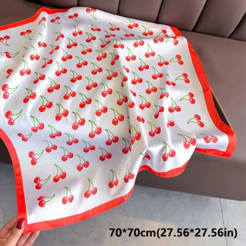 Khăn choàng satin vuông TRACEILLOIAN, Khăn quàng cổ vuông lụa satin sang trọng thiết kế anh đào, Khăn trùm đầu nữ mềm mại thời trang