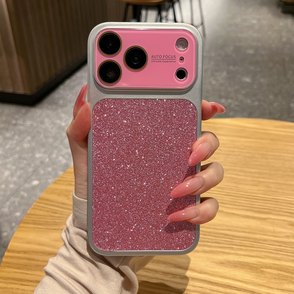 Ốp điện thoại dạng bột lung linh màu hồng hồng cho IPhone 17 Pro Max 17 16 15 14 13 Vỏ bảo vệ chống sốc 9CHH