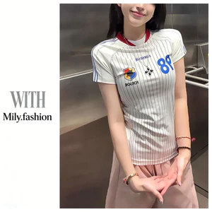 Milyfashion Áo Thun Tay Ngắn Thiết Kế Phía Trước Vai, Chất Liệu Bông, Phom Dáng Thon Gọn Mùa Hè