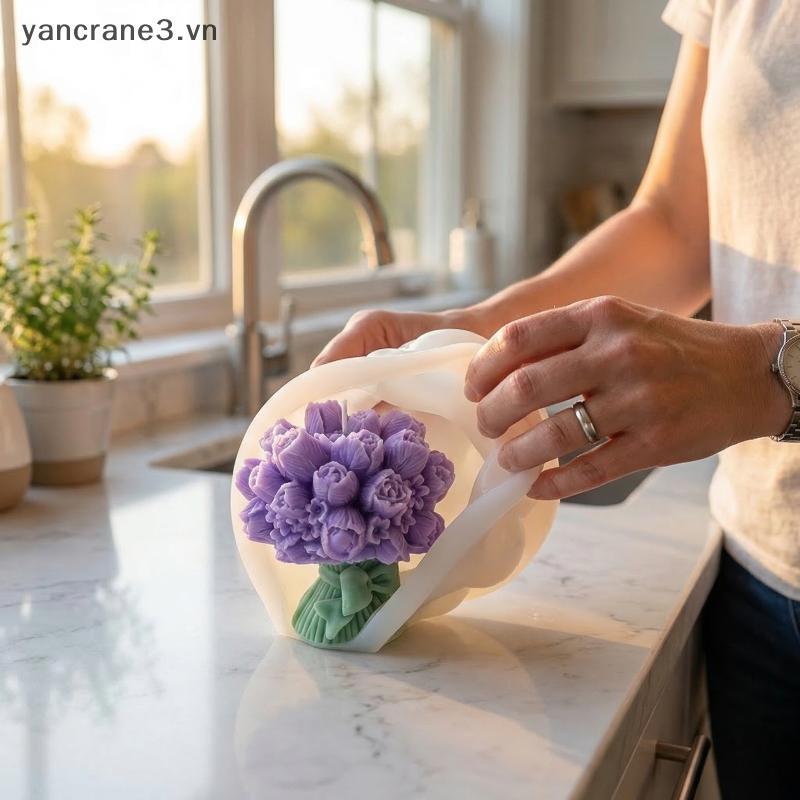 {YAN} Khuôn nến hoa 3D Khuôn nhựa cụm hoa cúc bằng silicon để làm xà phòng và sáp thủ công trang trí nội thất DIY {ya}