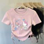 Áo thun ngắn tay dây rút đa năng in hình hoạt hình Hello Kitty có áo thun eo cinching