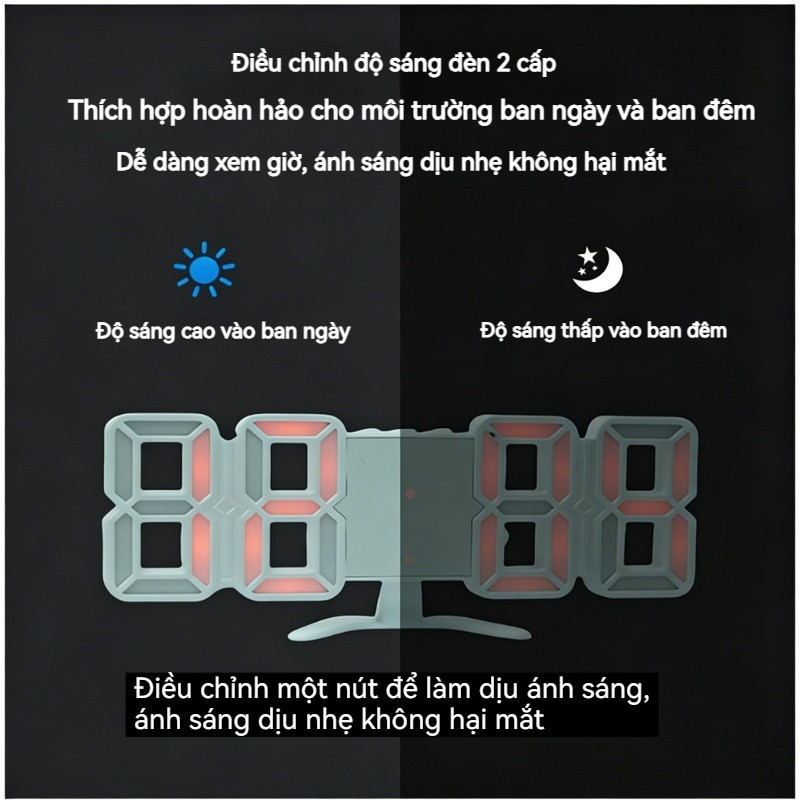 Đồng hồ báo thức chữ số LED 3D, treo tường, để bàn, đồng hồ thông minh, tự động điều chỉnh ánh sáng.