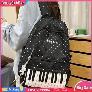 Ba Lô Nylon Chấm Bi Piano Chìa Khóa Túi Laptop 16,9 Inch Có Mặt Dây Chuyền Du Lịch Daypacks Cho Bé Gái Du Lịch Mua Sắm Sử Dụng Hàng Ngày