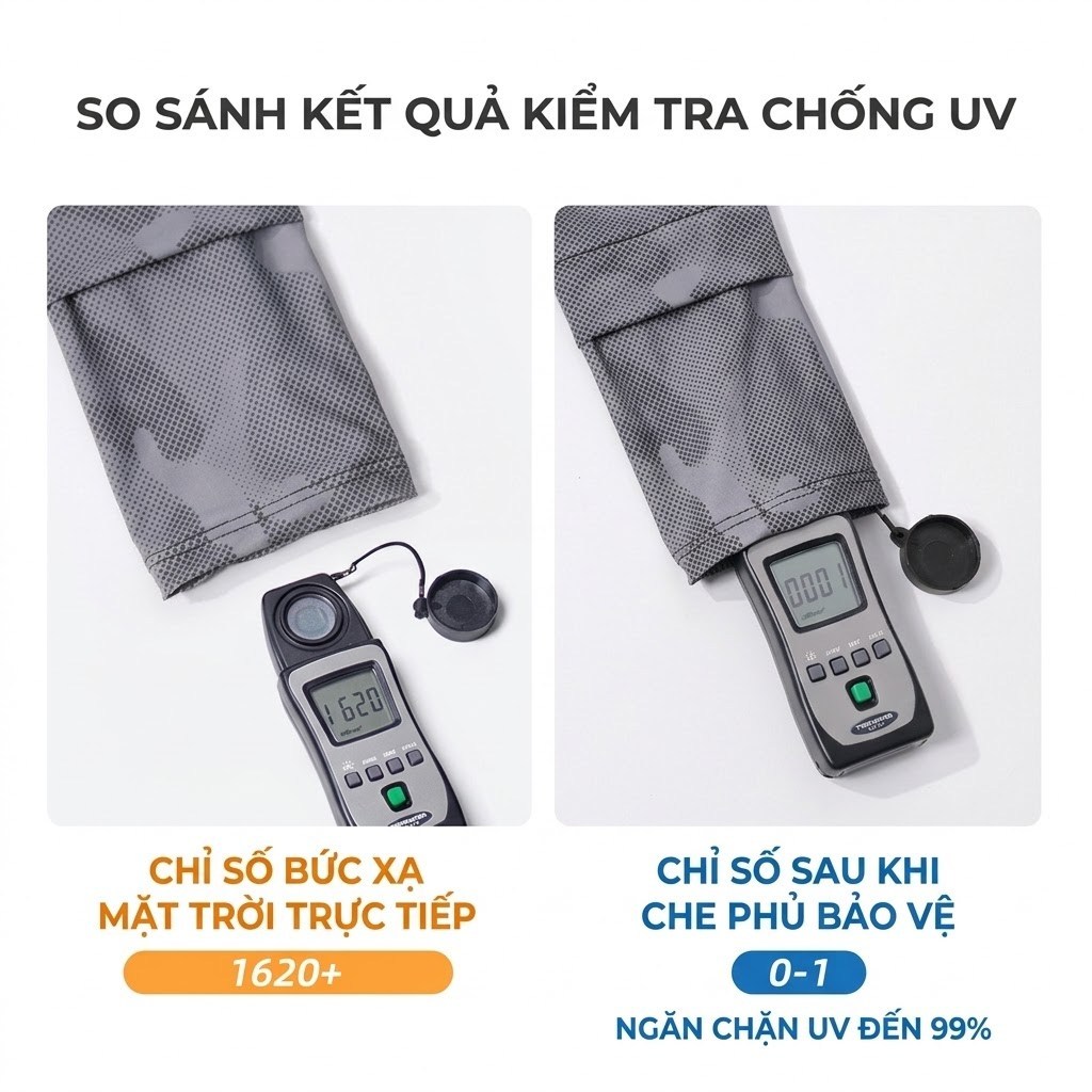 【Nam】Ống tay + Khẩu trang chống nắng: UPF50+, rằn ri!
