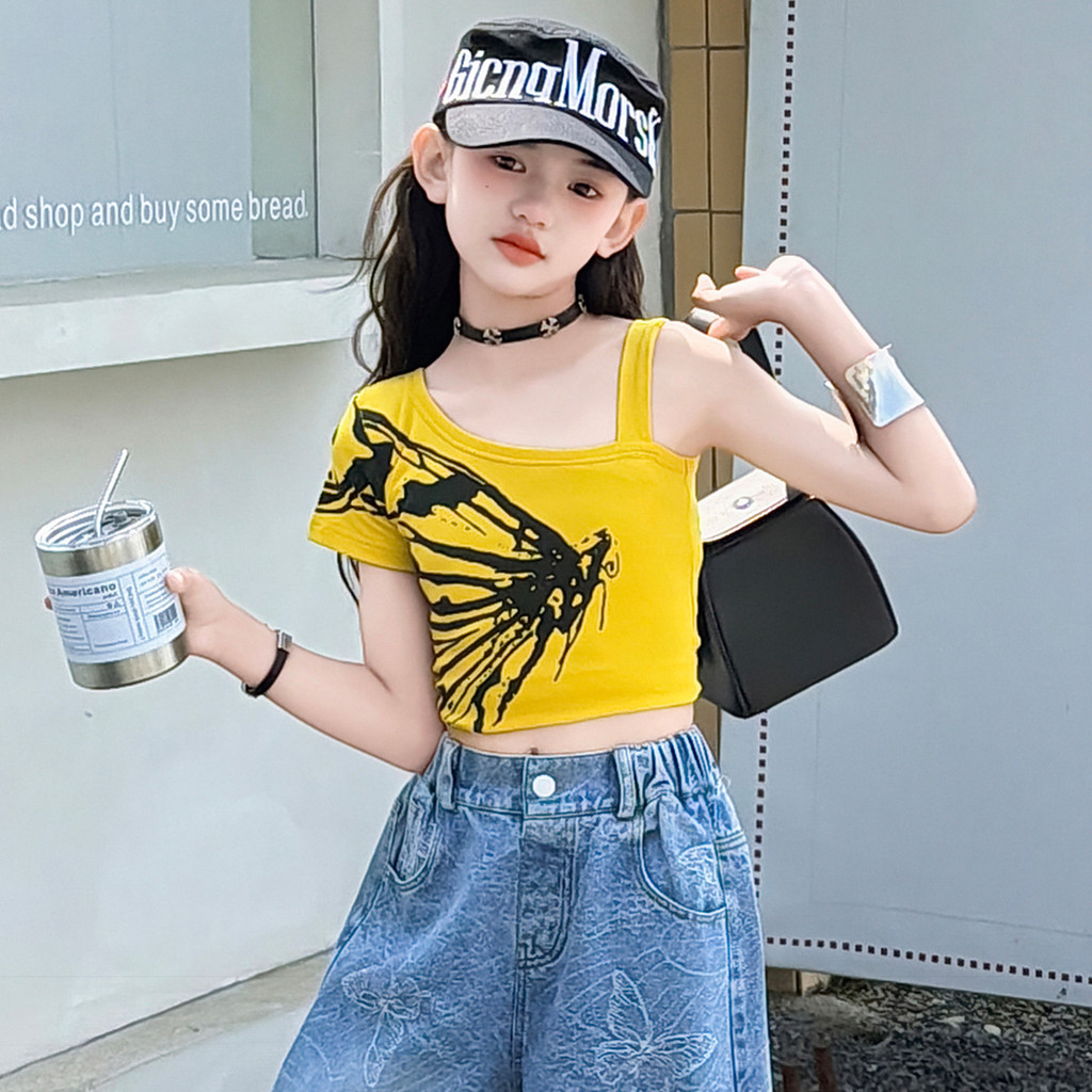 Bé Gái Denim Quần Ống Rộng Mùa Hè Phong Cách Mới Trẻ Em Thời Trang Phiên Bản Hàn Quốc Nơ Họa Tiết Quần Thường Ngày