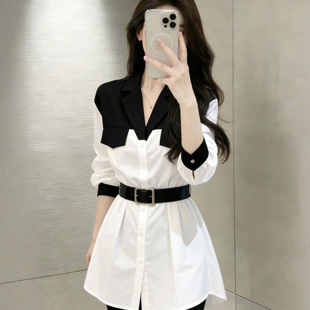 Áo sơ mi trắng đen nữ, chất liệu cao cấp, thiết kế phong cách Tây Âu hiện đại