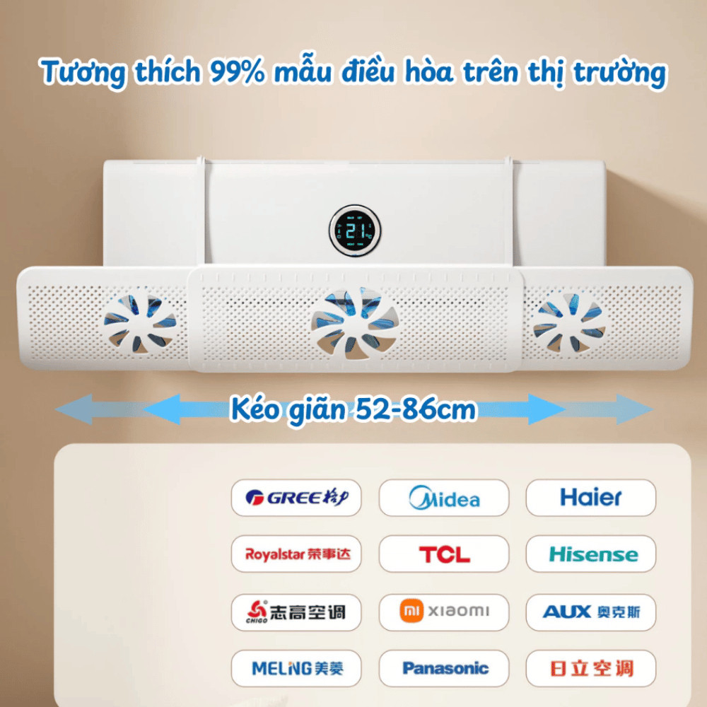 Tấm Chắn Gió Điều Hòa 3 Cánh Quạt Xoay 180 Độ, Kéo Giãn 52-86cm DINO Cản Gió Máy Lạnh Cho Cả Nhà