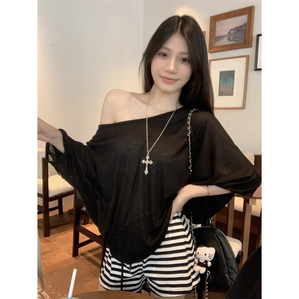 SUXI Mùa hè áo ren dài tay màu trơn nhẹ nhàng 260413