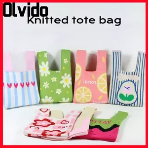 Túi Tote OLVIDO, Túi Đeo Tay Thêu Trái Tim Hoa Handmade, Túi Mua Sắm Dung Tích Lớn Dệt Kim Thông Thường Cho Nữ Bé Gái