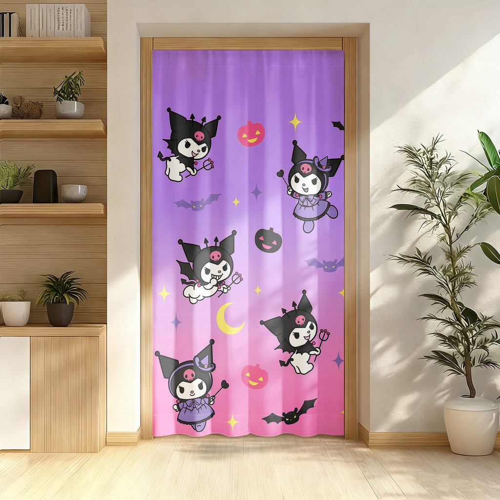 Rèm cửa họa tiết Kuromi dễ thương Rèm cửa vải Polyester có thể giặt được Rèm riêng tư để trang trí phòng tại nhà 1 mảnh