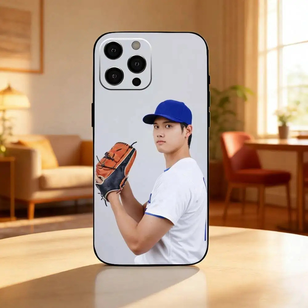 Ốp điện thoại hình cầu thủ bóng chày Nhật Bản TP-1 S-Shohei Ohtani cho iPhone17,16,15,13,12 Plus, Max Soft Silicone Black Cover