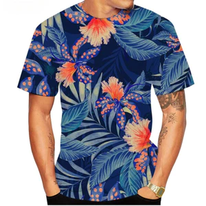 Áo cổ tròn tay ngắn họa tiết hoa Hawaii, thiết kế unisex, hợp thời trang