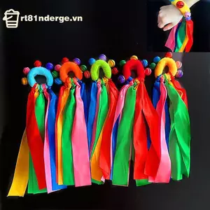 Ge 1 Trẻ Em Cổ Tay Ruy Băng Đội Thể Thao Pompom Cổ Vũ Trận Đấu Lớn Pom Club Đạo Cụ Khiêu Vũ Vòng Tay Đàn Hồi Với Dây Đàn Hồi n