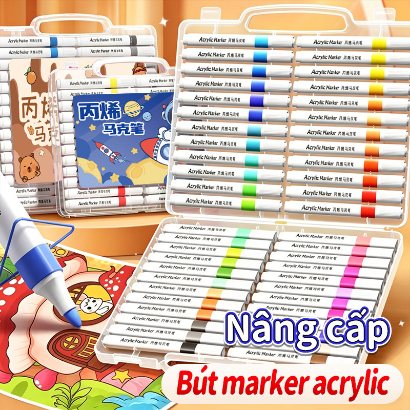 Hộp bút acrylic marker 12/24/36/48/60 màu – Trang trí DIY cốc, áo phông, túi vải, ốp điện thoại.