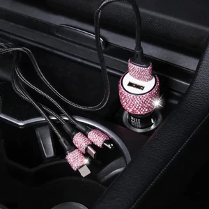Xe Hơi USB Sạc Bling Hồng Cổng Sạc Nhanh Kim Cương Trang Trí Đa Năng Tự Động Nội Thất Phụ Kiện Cho Ô Tô Suvs Xe Tải