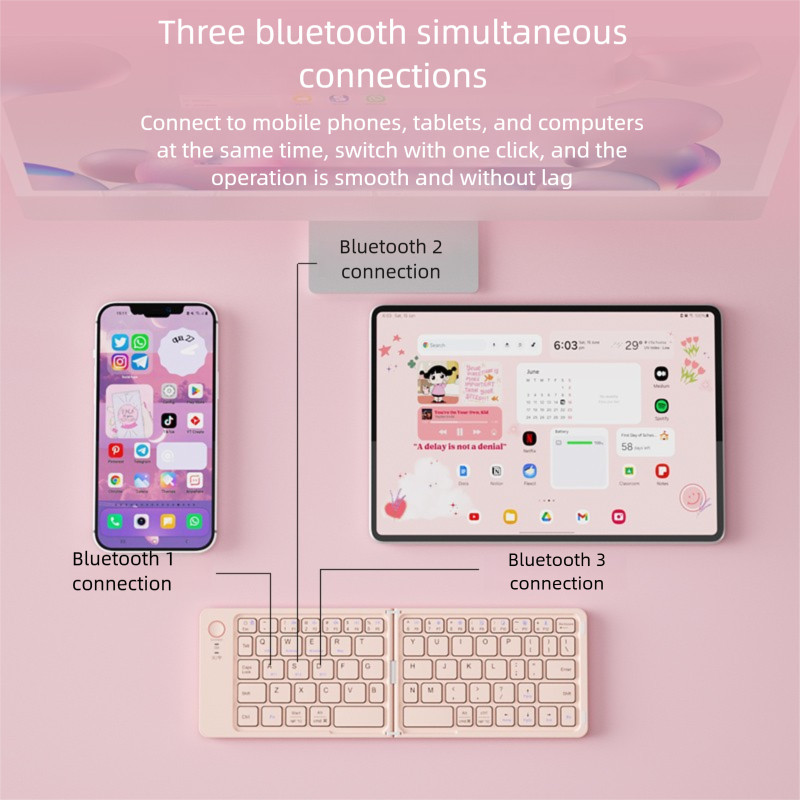 Bộ chuột bàn phím có thể gập lại Bluetooth không dây Nhỏ di động Im lặng