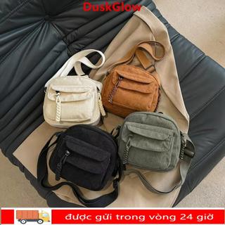 Túi xách vuông nhỏ DUSKGLOW, Túi đeo vai nhiều lớp đa năng, Phụ kiện du lịch Dây kéo Túi đeo chéo vải nhung dành cho nữ