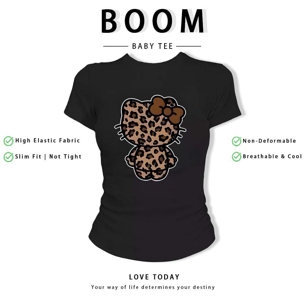 BOOM Áo Baby Tee Nữ Cotton Ôm Body-Áo Thun Ngắn Tay Y2K In Hình PhongCách Mùa Hè, Cổ Tròn Hàng Đầucách hàn quốc phongQ50