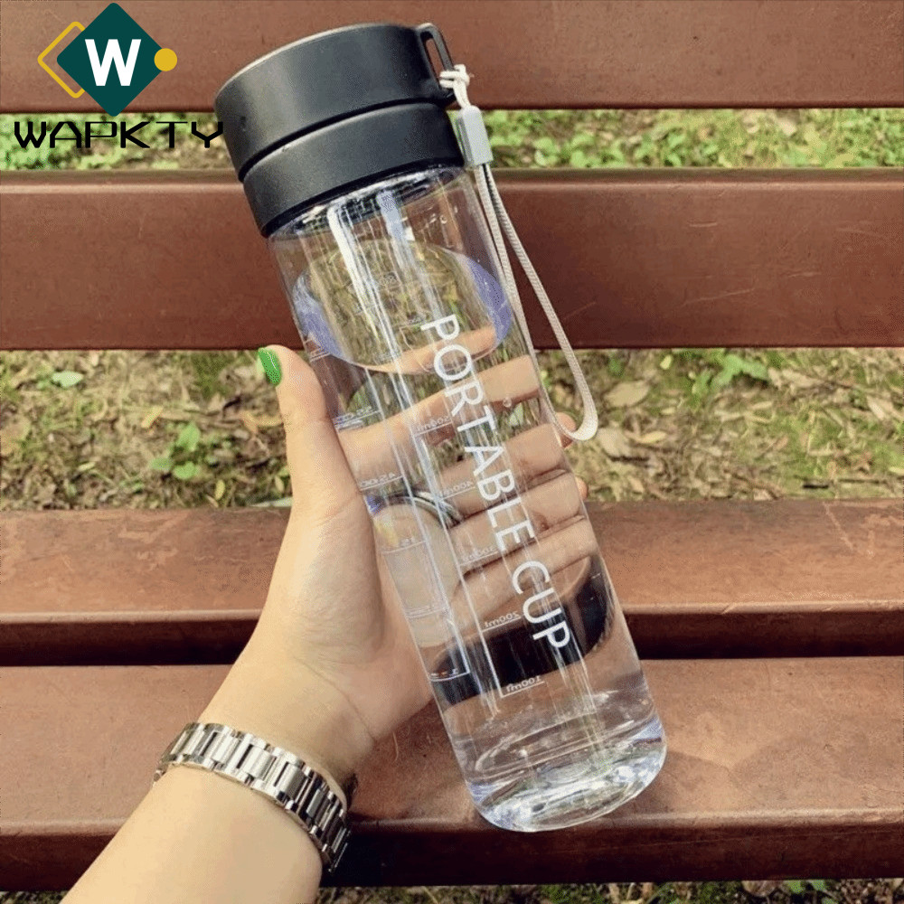 Cốc nước WAPKTY, có dây buộc Chai nước thể thao trong suốt, Cốc nhựa dung tích lớn mờ 800ML dành cho trẻ em