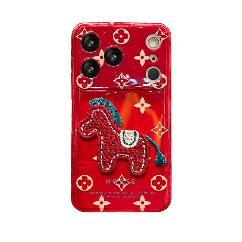 Lật Gương Họa Tiết Thêu Pony Dây Thích Hợp Cho 16promax Ốp Lưng Điện Thoại iphone17 Năm Mới Series 15 Silicone
