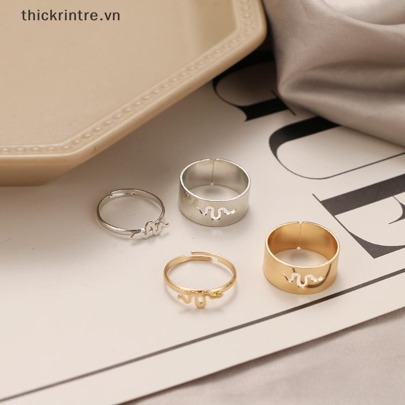 THI 2 Chiếc Vintage Đơn Giản Động Vật Ngôi Sao Mặt Trăng Trái Tim Ngọn Lửa Mở Nhẫn Dành Cho Nữ Cô Gái Gothic Trang Sức Punk Đen Cặp Đôi Nhẫn Bộ VN