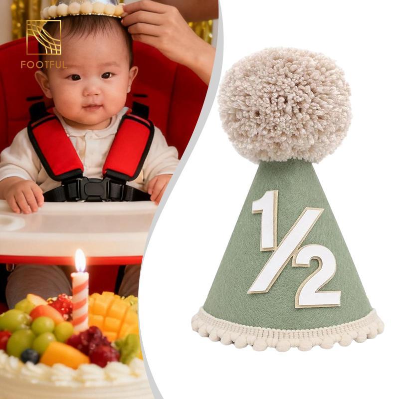 1 / 2 Mũ Sinh Nhật Cho Bé Đầu Pom Topper Bánh Đập Đồ Trang Trí Sinh Nhật Mũ Nón Cho Sổ Lưu Niệm Phòng Khách Gia Đình