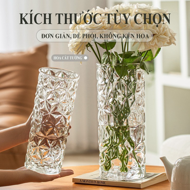 Bình Hoa Thủy Tinh đa năng, dáng trụ 20cm cao cấp, dùng để cắm hoa trang trí cho mọi không gian