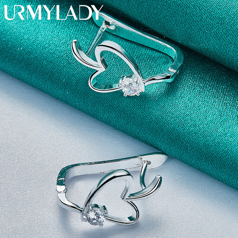 URMYLADY - Bông tai nữ bạc 925 với đá zircon hình trái tim tình yêu, thời trang quyến rũ