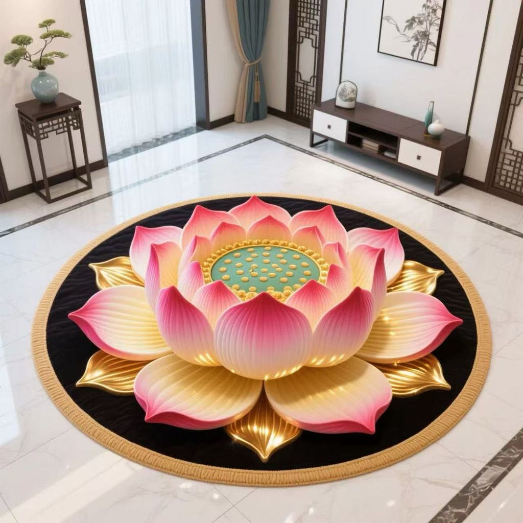 Tròn Ba Chiều Sen Quỳ Gối Thảm Pha Lê Trung Quốc Sen Sàn Phòng Ngủ Thảm Cổ Điển Phòng Khách Hộ Gia Đình Thảm RLVM