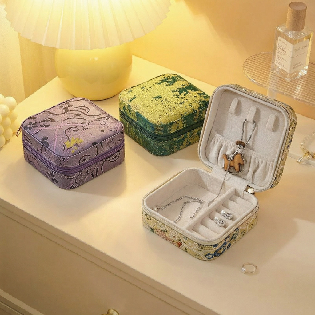 CASEGRACE Hộp đựng trang sức du lịch có móc vòng cổ, lớp lót nhung, khóa kéo cho dây chuyền, vòng tay, nhẫn Hộp quà lưu trữ trang sức
