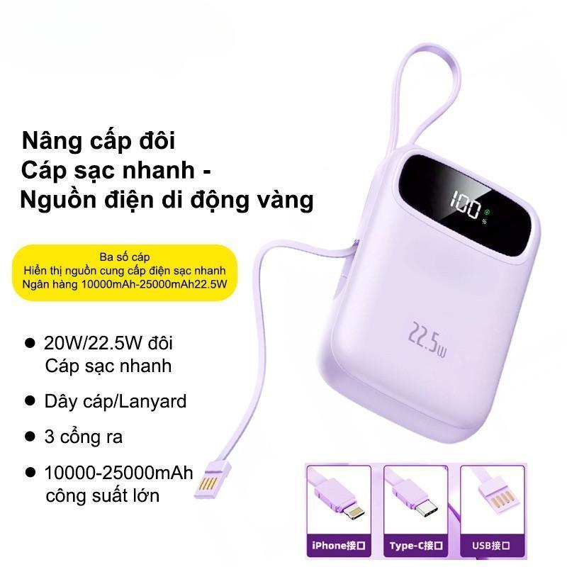Sạc Dự Phòng 30.000mAh PD 22.5W - Kèm Cáp Sạc & Tay Cầm - Thiết Kế Hiện Đại, Màn Hình LED Thông Minh