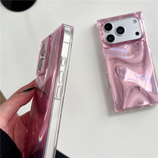 Vỏ Vuông Cổ Điển Sang Trọng Thời Trang Màu Hồng Họa Tiết Lụa Cho iPhone 17 16 15 13 14 Pro Max
