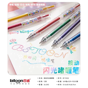 Bút bi bấm cơ siêu nhũ ngòi 1.0mm Bitoon thân nhựa trong suốt_BT9532