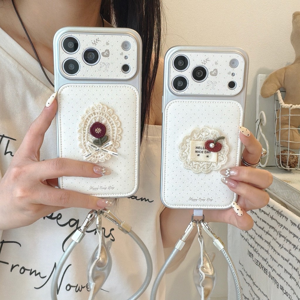 Ốp điện thoại iPhone họa tiết hoa 3D có vòng đeo tay phù hợp cho iPhone 17 Pro Max, 17, 16, 15, 14