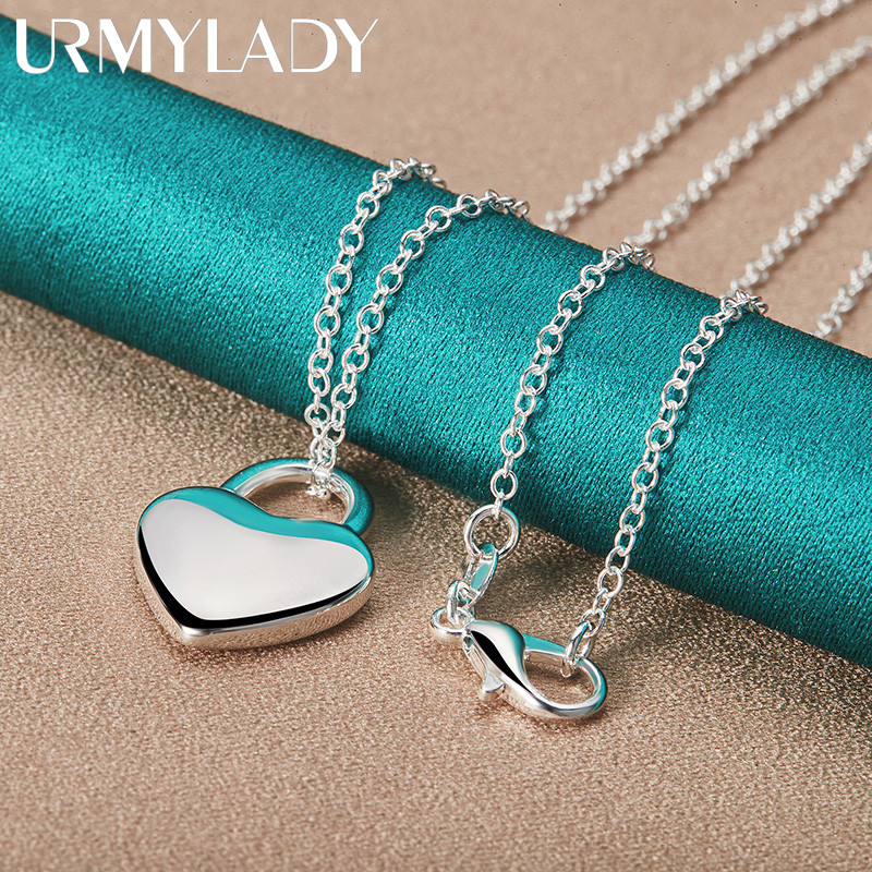 URMYLADY Bạc 925 Khóa Trái Tim 16-30 Inch Mặt Dây Chuyền Vòng Cổ Nữ Cưới Quyến Rũ Trang Sức