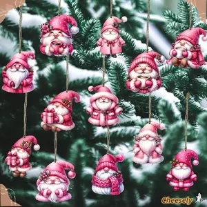 GIÁ RẺ NHẤT 12 Đồ trang trí treo Giáng sinh, Ông già Noel DIY Mặt dây chuyền người tuyết Giáng sinh, Mặt dây chuyền treo ông già Noel năm bằng gỗ sáng tạo