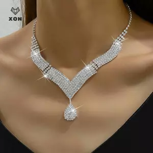 Bộ Trang sức kim cương giả thời trang, bông tai và nơ cổ - Perfect cho lễ cưới hoặc làm quà tặng