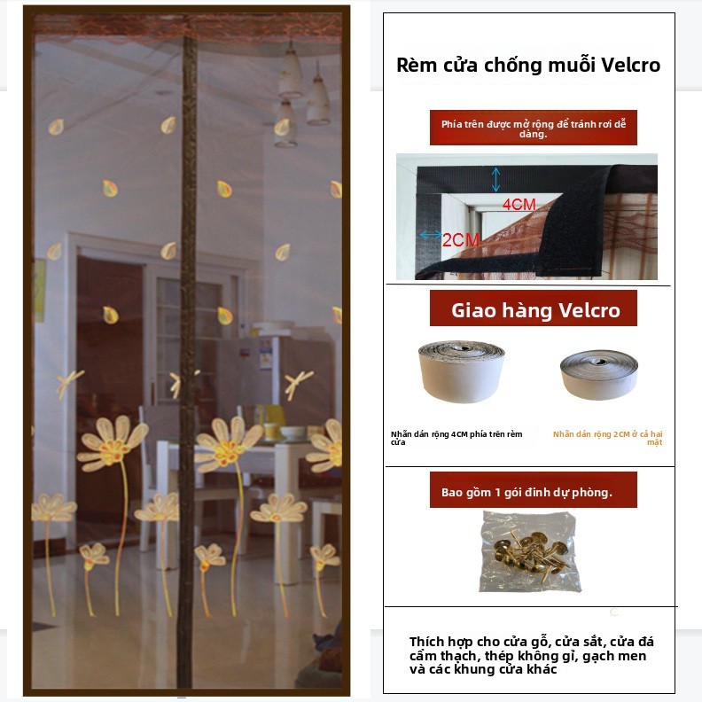🔥Rèm Cửa Chống Muỗi Từ Tính Mềm Màn Hình Cửa Thêu Velcro Mùa Hè Chống Muỗi Mật Độ Lưới Từ Treo Cur
