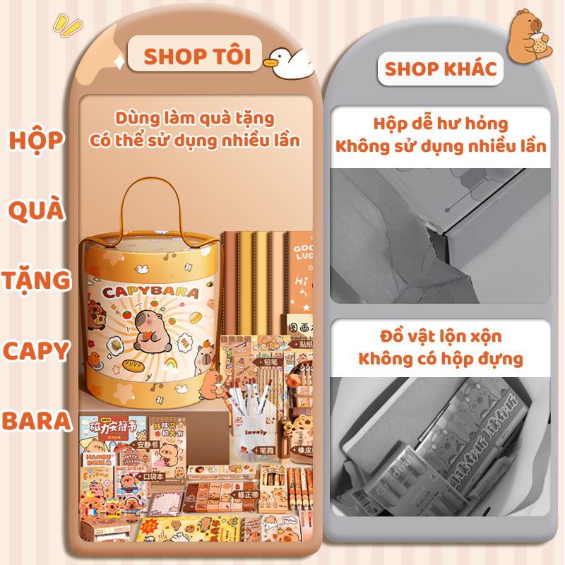 Hộp Quà Tặng Văn Phòng Phẩm Món Quà Đồ Dùng Học Sinh Đáng Yêu Họa Tiết Capybara 1/6 Dành Cho Mùa Tốt Nghiệp