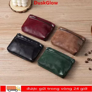 Ví đựng tiền xu DUSKGLOW, Ví có dây kéo màu trơn, Túi đựng thẻ da PU cổ điển Unisex