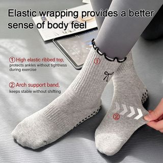 Tất Pilates NICOLOO, Tất tập Yoga Cotton chống trượt, Tất ống giữa thấm mồ hôi có độ đàn hồi cao chuyên nghiệp dành cho nữ