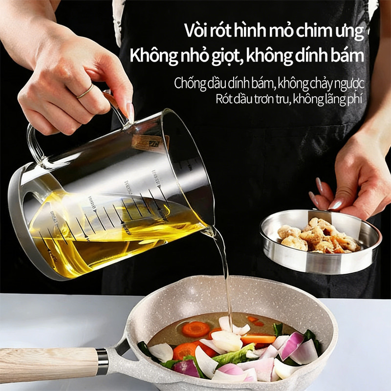 Bình Dầu Thủy Tinh 1 Lít Có Nắp Và Lọc – Nắp Inox 304 Cao Cấp, Dung Tích Lớn, Lưu Trữ Đa Năng Cho Nhà Bếp