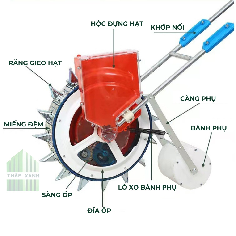 Máy Gieo Hạt 16 Răng Tháp Xanh Năng Suất Cao Chuyên Tra Hạt Ngô Đậu Lạc Khung Inox Bền Bỉ
