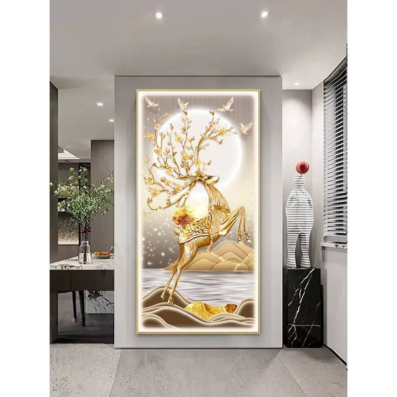 Áp phích vải hươu & núi tốt lành cao cấp Sự giàu có Ý nghĩa tốt Nghệ thuật treo tường cho hành lang hiên nhà Trang trí nội thất Unframed