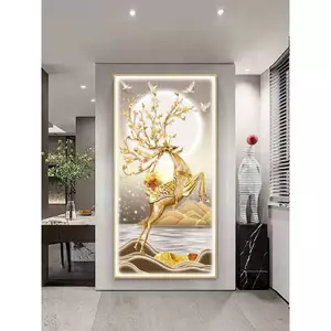 Áp phích vải hươu & núi tốt lành cao cấp Sự giàu có Ý nghĩa tốt Nghệ thuật treo tường cho hành lang hiên nhà Trang trí nội thất Unframed