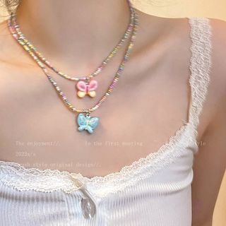 Y2k Millennium Hot Girl Nhiều Màu Sắc Đính Hạt Bướm Vòng Cổ Dopamine Ngọt Ngào Mát Xương Đòn Dây Xích