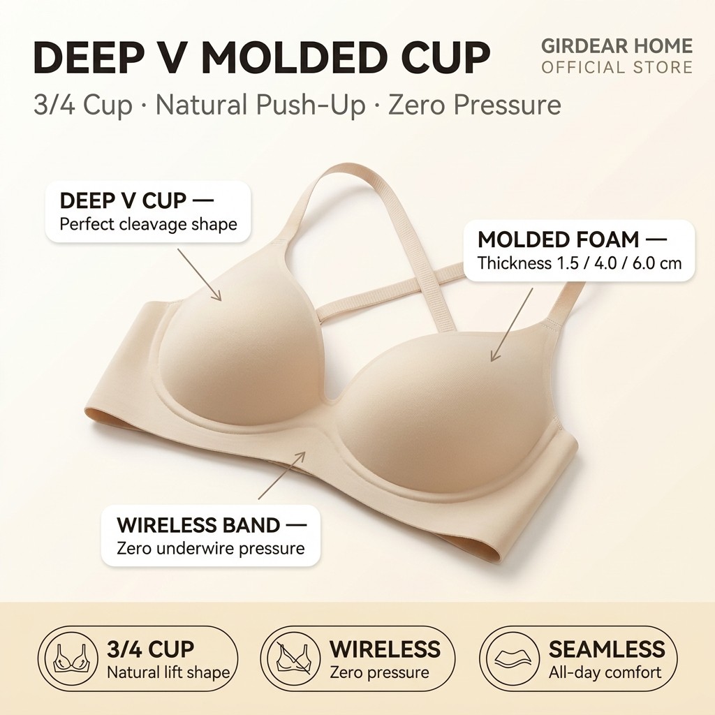 Girdear Home Áo Ngực Cho Ngực Xa Đẩy Lên Ngực Nhỏ Trông To Hơn Giảm Mỡ Nách Chống Chảy Xệ Không Đường May Màu Da Vô Hình Lưng Trần Mùa Hè,7631FG05
