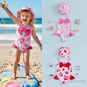 6m-4y Bé Gái Cami Đồ Bơi Không Tay Hoa / Dâu In Áo Liền Quần Đồ Bơi Có Mũ