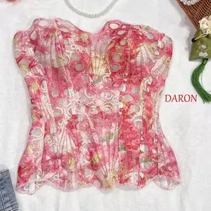 DARON Ren Xương Cá Shapewear, Hoa Rỗng Slim Fit Quần Lót Nữ, Phong Cách Cô Gái Cay Không Tay Điều Khiển Bụng Shapers Ren-up Corset Đi Biển